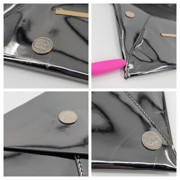 BCBGMAXAZRIA Clutch Bag Harlow Gunmetal Mirror Envelope Pouch Vegan Leather Glam - Picture 13 of 15